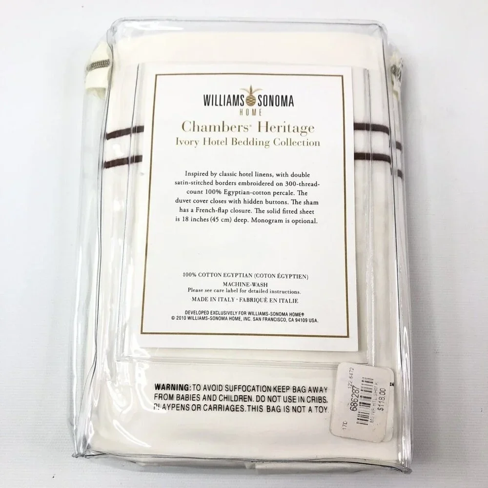 Williams Sonoma King Sham Chambers Heritage Ivory Hotel Bedding 36x20